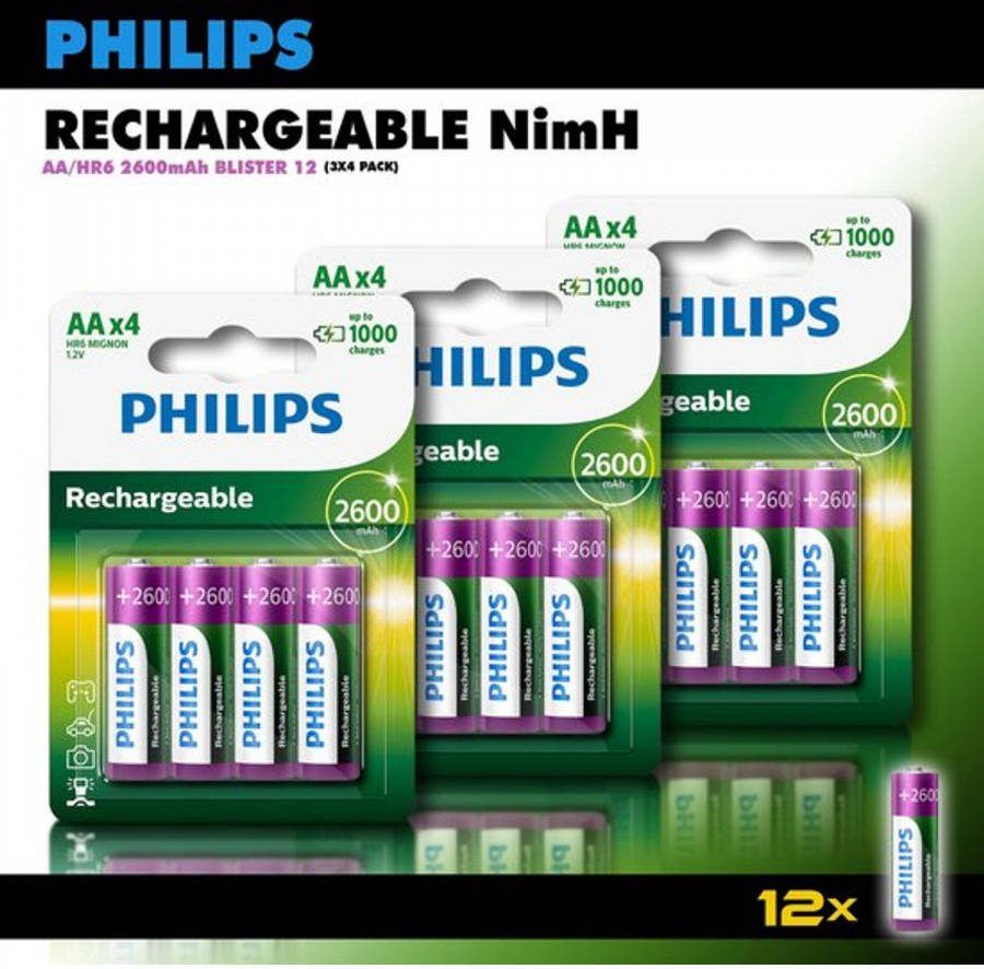 Philips Aa Oplaadbare Batterijen 2600 Mah 12 Stuks