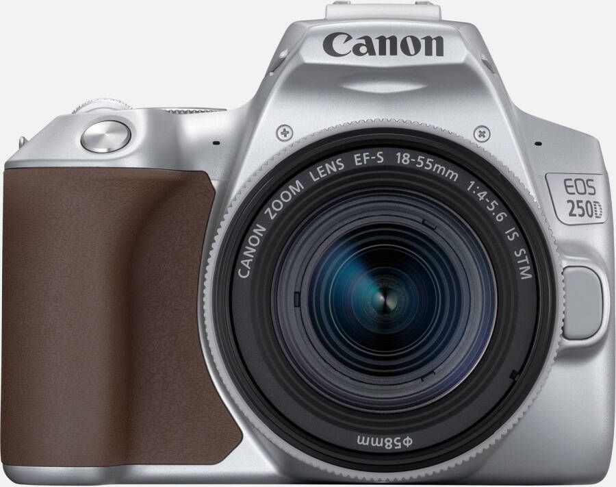 Canon EOS 250D body, zilver + EF S 18 55mm f/4 5.6 IS STM lens