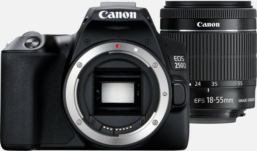 Canon EOS 250D body, zwart + EF S 18 55mm f/4 5.6 IS STM lens