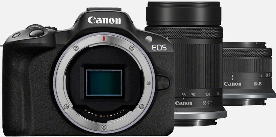 Canon EOS R50 systeemcamera, zwart + RF S 18 45mm IS STM lens + RF S 55 210mm IS STM lens