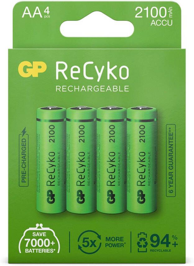 GP Recyko Aa 2100mah 4 Stuks Oplaadbare Nimh Batterij