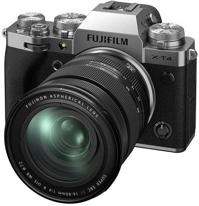 Fujifilm X T4 Zilver + Fujinon XF standaard zoom lens 16 80 mm F4 R OIS WR Kit