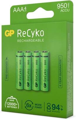 GP ReCyko AAA 950mAh 4 stuks Oplaadbare NiMH Batterij