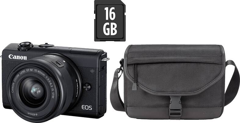 Canon Eos M200 Kit + 15 45mm Zwart +sb130 Cameratas 16gb Geheugenkaart